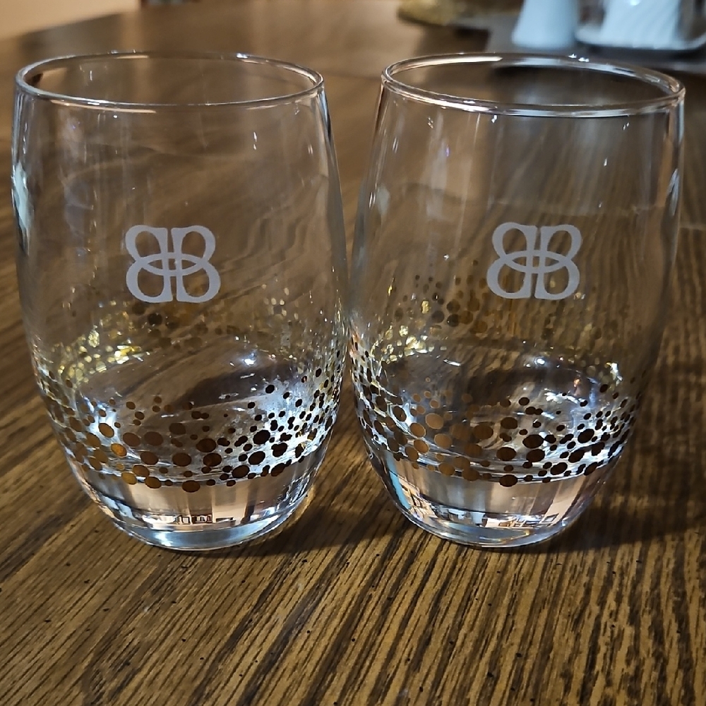 BAILEYS IRISH CREAM - Pair (2) Gold Dot Confetti BB Lowball Glasses - 8 fl oz